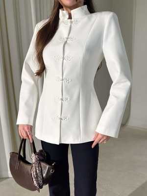 Dilvin Miss Neşem Kadın Düğme Detaylı Bele Oturan Tam Kalıp Napolyon Ceket