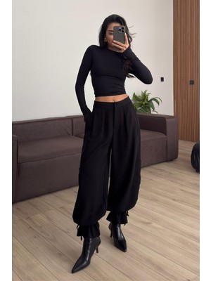 Qimya Butik Miss Neşem Kadın Paçaları Büzgülü Kargo Cepli Dökümlü Şalvar Pantolon