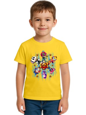 Sedirli Unisex Brawl Stars Baskılı Çocuk Tişört Pamuklu Penye Kumaş