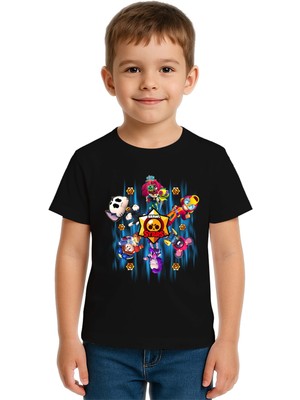 Sedirli Unisex Brawl Stars Baskılı Çocuk Tişört Pamuklu Penye Kumaş