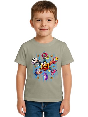 Sedirli Unisex Brawl Stars Baskılı Çocuk Tişört Pamuklu Penye Kumaş