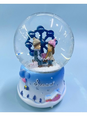 Çift Sevgililer Kar Küresi Büyük Boy Püskürtmeli Işıklı Müzikli Kar Küresi