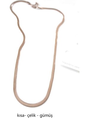 Kısa Italyan Çelik Kolye-45 cm - Gümüş Nemere