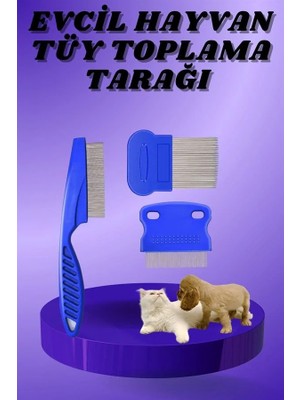 Kedi Köpek Tüy Bit Pire Toplayıcı Toplama Temizleme Tarağı Tarak Seti 4'lü Set