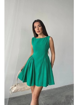 Hiccup Kadın Janes Bot Yaka Drape Midi Elbise Yeşil