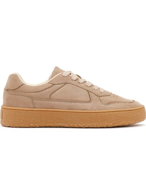 Derimod Kadın Bej Bağcıklı Kalın Tabanlı Süet Sneaker 26PFE145210