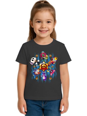 Sedirli Unisex Brawl Stars Baskılı Çocuk Tişört Pamuklu Penye Kumaş