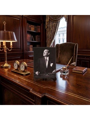 Hedea Atatürk Masaüstü Ahşap Tablo - Kabartmalı Baskı Şık Hediyelik 11X16 cm No 5