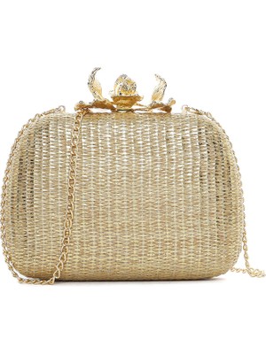 Derimod Kadın Altın Zincir Askılı Mini Kutu Hasır Abiye Çantası 26SBD2955TS