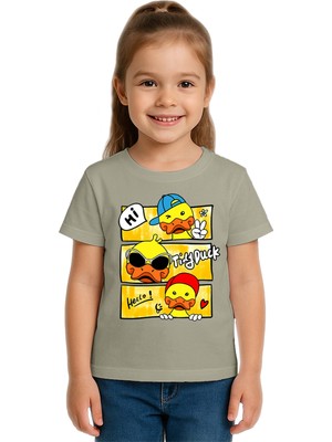 Sedirli Unisex Ördek Duck Baskılı Çocuk Tişört Pamuklu Penye Kumaş