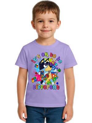 Sedirli Unisex Bluey Baskılı Çocuk Tişört Pamuklu Penye Kumaş
