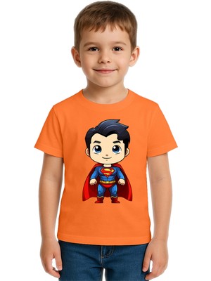 Sedirli Unisex Superman Baskılı Çocuk Tişört Pamuklu Penye Kumaş