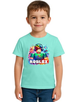 Sedirli Unisex Roblox Baskılı Çocuk Tişört Pamuklu Penye Kumaş