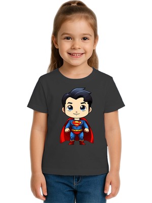 Sedirli Unisex Superman Baskılı Çocuk Tişört Pamuklu Penye Kumaş