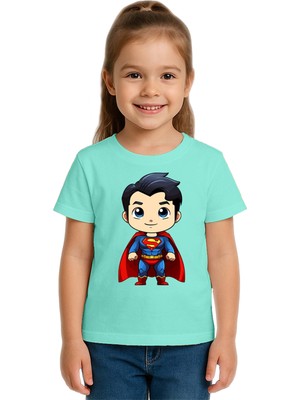 Sedirli Unisex Superman Baskılı Çocuk Tişört Pamuklu Penye Kumaş