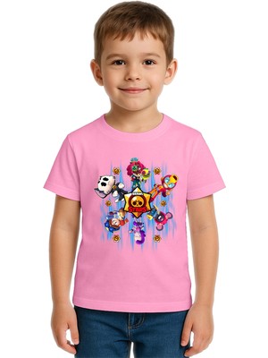 Sedirli Unisex Brawl Stars Baskılı Çocuk Tişört Pamuklu Penye Kumaş