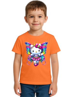 Sedirli Unisex Hello Kity Baskılı Çocuk Tişört Pamuklu Penye Kumaş