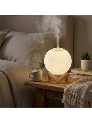 Çetiner Group Buffer® 3D Ay Tasarımlı Su Yenilemeli USB Hava Nemlendiricisi – Dokunmatik, 3 Renk Işık Modlu (Gün Işığı / Beyaz / Sarı Işık) gece Lambası