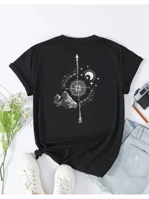 Punix Kids Özel Seri Yuvarlak Yaka Pusula Sırt Baskılı %100 Pamuk Yeni Trend Kız Çocuk T-Shirt