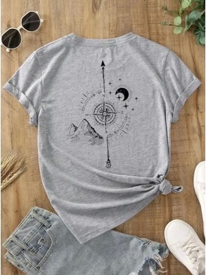 Punix Kids Özel Seri Yuvarlak Yaka Pusula Sırt Baskılı %100 Pamuk Yeni Trend Kız Çocuk T-Shirt