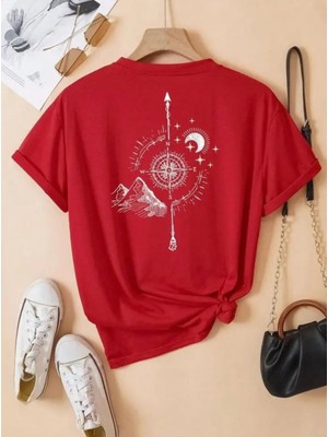 Punix Kids Özel Seri Yuvarlak Yaka Pusula Sırt Baskılı %100 Pamuk Yeni Trend Kız Çocuk T-Shirt