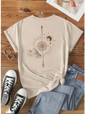 Punix Kids Özel Seri Yuvarlak Yaka Pusula Sırt Baskılı %100 Pamuk Yeni Trend Kız Çocuk T-Shirt