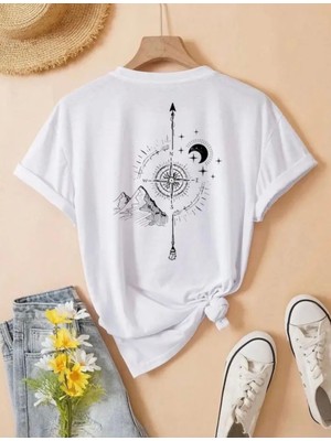 Punix Kids Özel Seri Yuvarlak Yaka Pusula Sırt Baskılı %100 Pamuk Yeni Trend Kız Çocuk T-Shirt