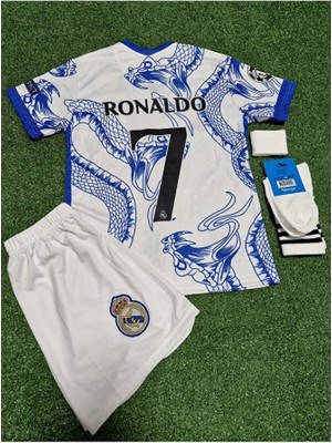 Alaturka Mix Real Madrid Yeni Sezon Yılan Desenli Cristiano Ronaldo Çocuk Forması Şort Çorap Bileklik 4'lü Set