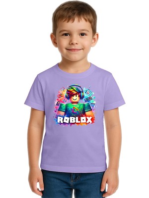 Sedirli Unisex Roblox Baskılı Çocuk Tişört Pamuklu Penye Kumaş