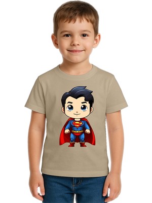 Sedirli Unisex Superman Baskılı Çocuk Tişört Pamuklu Penye Kumaş