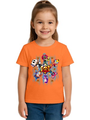 Sedirli Unisex Brawl Stars Baskılı Çocuk Tişört Pamuklu Penye Kumaş