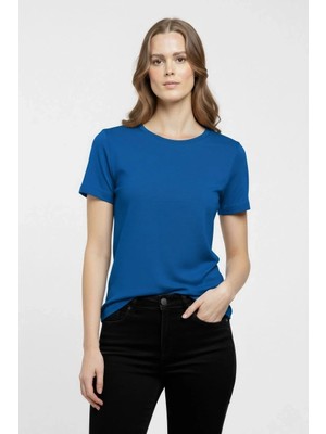 Giyim Center Kadın T-Shirt Bisiklet Yaka Slim Fit Likralı Tişört Günlük Basic Body - Indigo