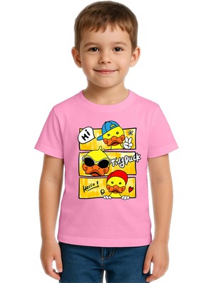 Sedirli Unisex Ördek Duck Baskılı Çocuk Tişört Pamuklu Penye Kumaş