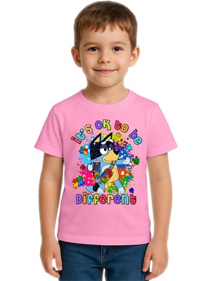 Sedirli Unisex Bluey Baskılı Çocuk Tişört Pamuklu Penye Kumaş
