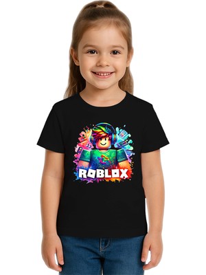 Sedirli Unisex Roblox Baskılı Çocuk Tişört Pamuklu Penye Kumaş