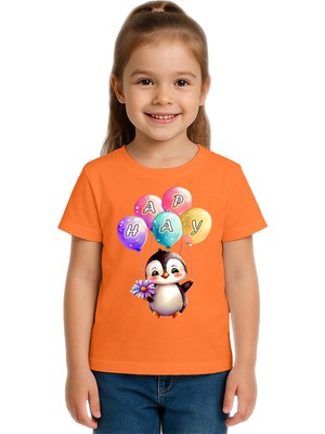 Sedirli Unisex Penguen Penguin Baskılı Çocuk Tişört Pamuklu Penye Kumaş