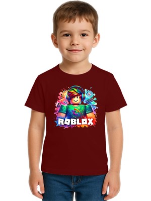 Sedirli Unisex Roblox Baskılı Çocuk Tişört Pamuklu Penye Kumaş