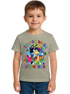 Sedirli Unisex Bluey Baskılı Çocuk Tişört Pamuklu Penye Kumaş