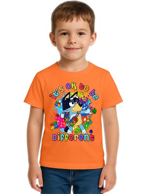 Sedirli Unisex Bluey Baskılı Çocuk Tişört Pamuklu Penye Kumaş