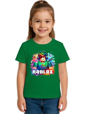 Sedirli Unisex Roblox Baskılı Çocuk Tişört Pamuklu Penye Kumaş