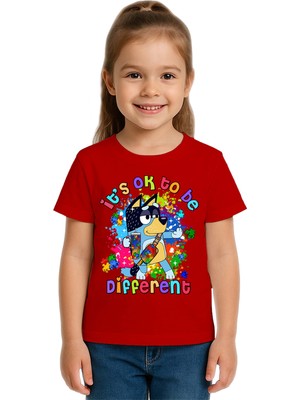 Sedirli Unisex Bluey Baskılı Çocuk Tişört Pamuklu Penye Kumaş