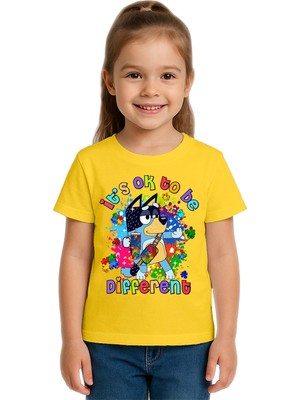 Sedirli Unisex Bluey Baskılı Çocuk Tişört Pamuklu Penye Kumaş