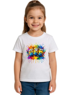 Sedirli Unisex Mınıons Baskılı Çocuk Tişört Pamuklu Penye Kumaş
