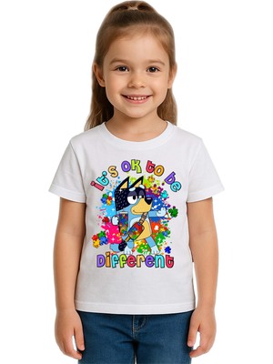 Sedirli Unisex Bluey Baskılı Çocuk Tişört Pamuklu Penye Kumaş
