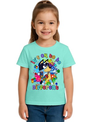 Sedirli Unisex Bluey Baskılı Çocuk Tişört Pamuklu Penye Kumaş