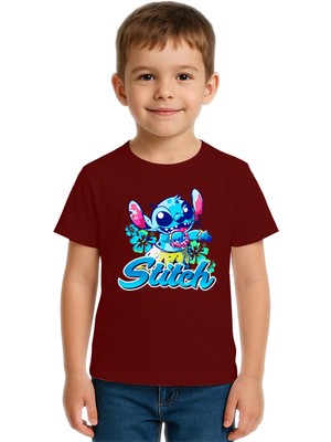 Sedirli Unisex Stich Baskılı Çocuk Tişört Pamuklu Penye Kumaş