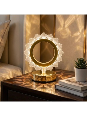 Akıllı Durak Ad Güneş Şeklinde Kristal LED Masa Lambası – Dokunmatik, 3 Renk Işık Modlu, Şarjlı Mini Dekoratif Gece Lambası