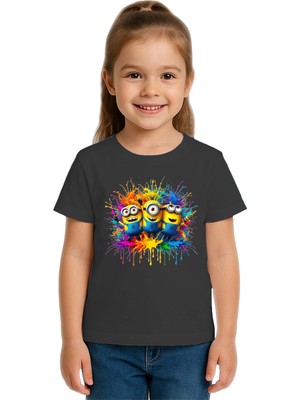 Sedirli Unisex Mınıons Baskılı Çocuk Tişört Pamuklu Penye Kumaş