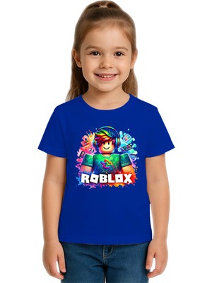 Sedirli Unisex Roblox Baskılı Çocuk Tişört Pamuklu Penye Kumaş