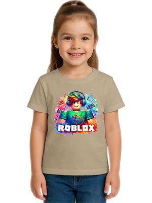 Sedirli Unisex Roblox Baskılı Çocuk Tişört Pamuklu Penye Kumaş